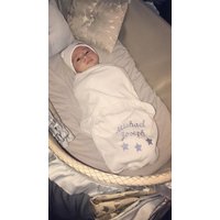 Baby Boy White Swaddle Set Personalisierte Weiße von MyLolliflopsLLC