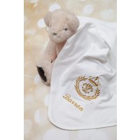 Personalisierte Royal Prince White Baby Boy Blanket Empfangsdecke Mit Großer Stickerei von MyLolliflopsLLC