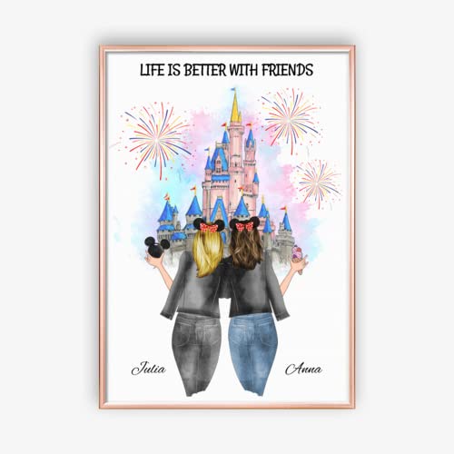 2 Freundin Disneyland mit Feuerwerk Memory Poster | Perfektes und Personalisiertes Geschenk für Sie und Ihre Lieben | Passen Sie Ihr Eigenes Poster an (DIN A2) von MyMagicMemory