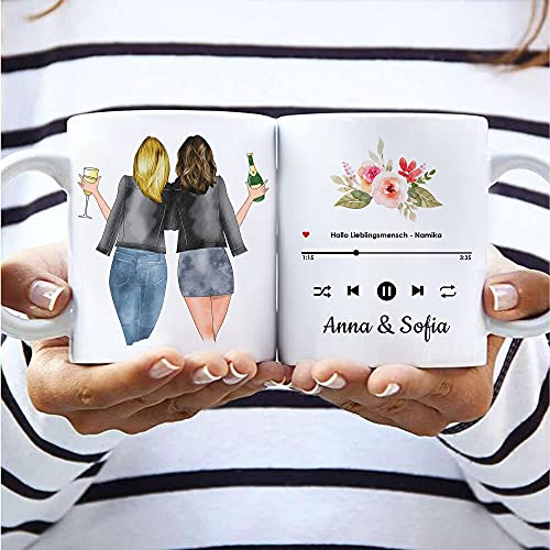 Personalisierte Tasse mit zwei Freundinnen | Individuelles Geschenk für die beste Freundin, Schwester und Mutter mit anpassbarem Design (Musik Player) von MyMagicMemory