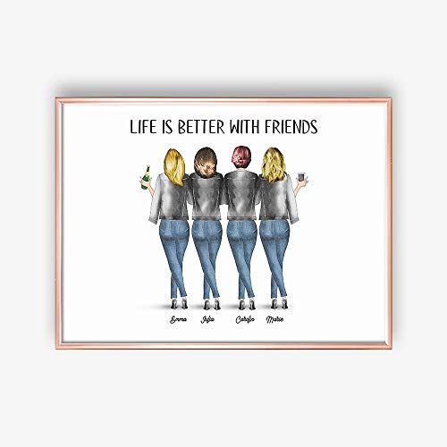 4 Freundinnen Memory Poster | Personalisiertes Geschenk für deine Beste Freundin (DIN A4) von MyMagicMemory