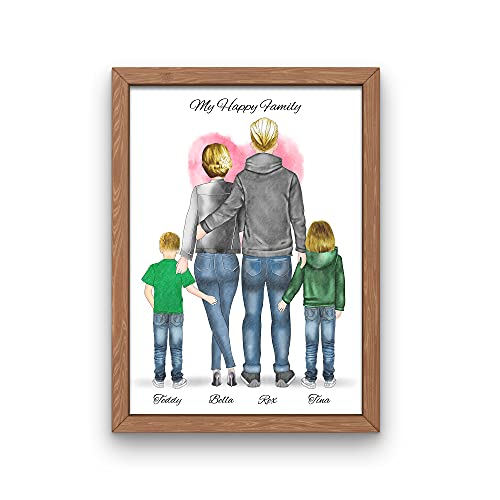Familie mit 2 Kindern Memory Poster | Personalisiertes Geschenk für Familie mit zwei Kindern | Maßgeschneidertes Kunstwerk für eine Familie mit 4 Mitgliedern (DIN A3) von MyMagicMemory