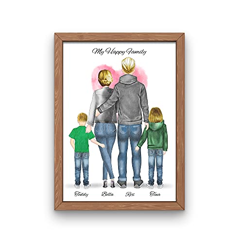 Familie mit 2 Kindern Memory Poster | Personalisiertes Geschenk für Familie mit zwei Kindern | Maßgeschneidertes Kunstwerk für eine Familie mit 4 Mitgliedern (DIN A4) von MyMagicMemory