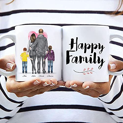 Familie mit 2 Kindern Memory Tasse | Personalisiertes Geschenk für Familie mit zwei Kindern | Maßgeschneidertes Kunstwerk für eine Familie mit 4 Mitgliedern von MyMagicMemory