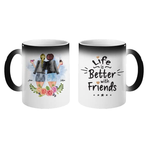 Freundschaft zauberbecher Magic tasse personalisiert | Wärme reagierender magic cup | personalisierte geschenke frauen tasse mit Blumendruck und Spruch(2 Freundinnen) von MyMagicMemory