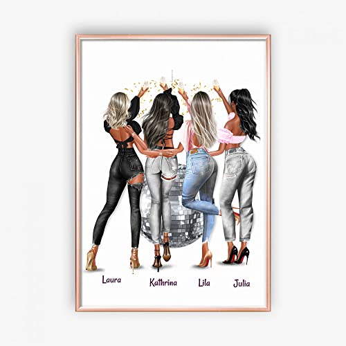 MyMagicMemory Personalisiertes Poster Beste Freundinnen | Beste Freundin Plakat | Glamour Freundinnen Poster | Party | Girls Night| Individuell konfigurierbar von MyMagicMemory