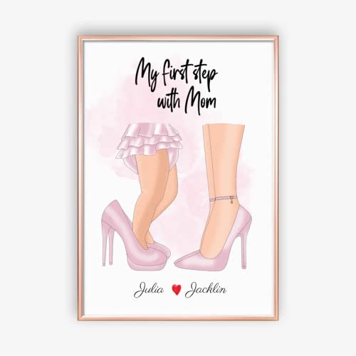 MyMagicMemory Poster Personalisiertes Geschenk für Mutter und Tochter | Muttertags Geschenke mit individuellem Design und Spruch | zu meiner Mama Poster | Mein erster Schritt mit mom (DIN A4) von MyMagicMemory