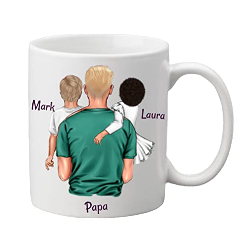 Personalisierte Papa mit zwei Kindern Tasse | Personalisierte Tasse | Vatertag Tasse | Dad's Love Tasse | Papa mit Sohn und Tochter Tasse | Fototasse | Tasse mit persönlichem Design | Made in Germany von MyMagicMemory