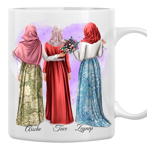 Personalisierte Tasse Beste Freundinnen | Muslimische Beste Freundin Tasse | Islamische Schwester | Beste Freundin mit Kopftuch | Hijab Schwestern Tasse | Islam (3 Freunde), Ceramic Tasse von MyMagicMemory