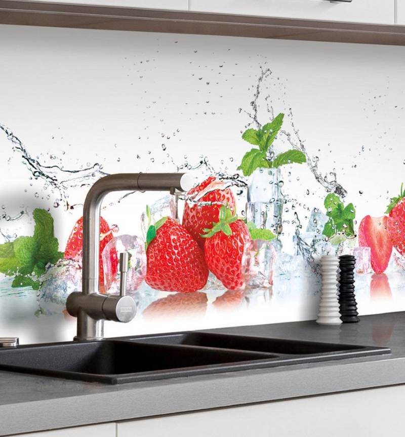MyMaxxi Küchenrückwand Küchenrückwand selbstklebend Erdbeeren Spritzschutz Folie, (Klebefolie passend geschnitten und gerollt B 60 cm x H 60 cm), Erdbeeren B 60 cm x H 60 cm von MyMaxxi