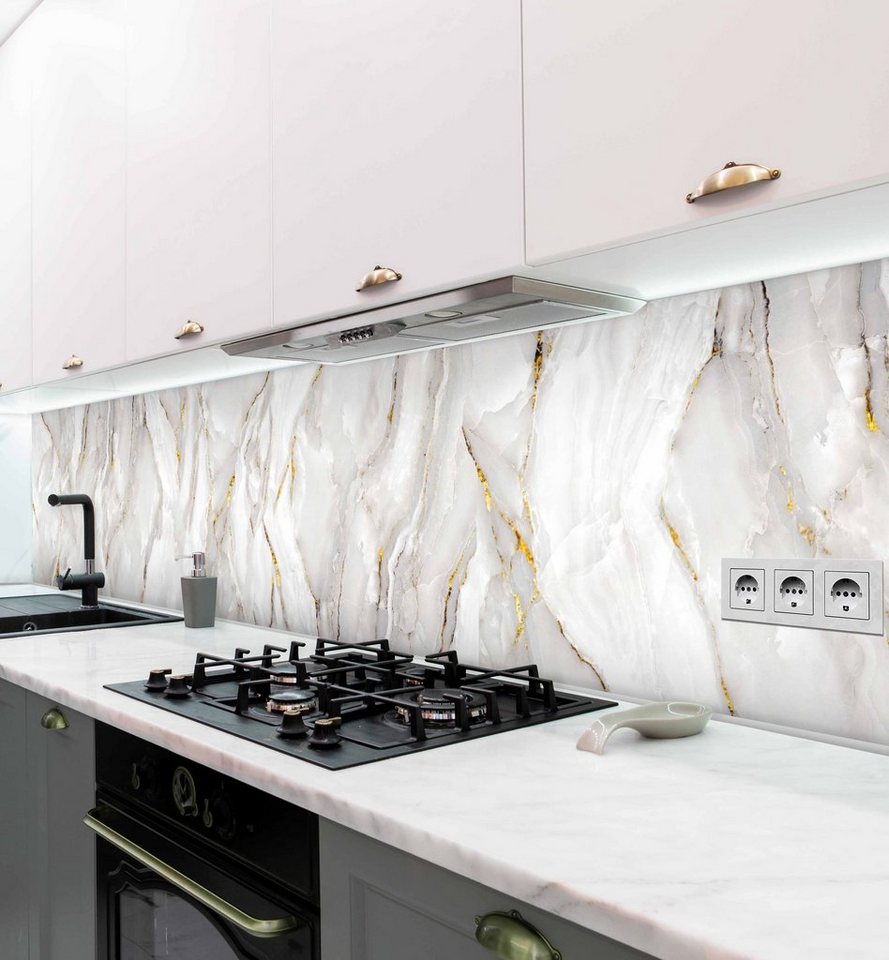 MyMaxxi Dekorationsfolie Küchenrückwand Marmor Weiß Gold selbstklebend Spritzschutz Folie von MyMaxxi