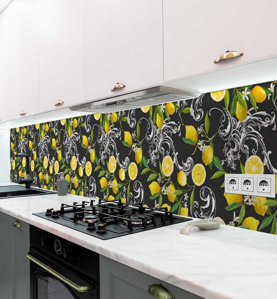 MyMaxxi Dekorationsfolie Küchenrückwand Zitrusfrüchte Muster dunkel selbstklebend von MyMaxxi