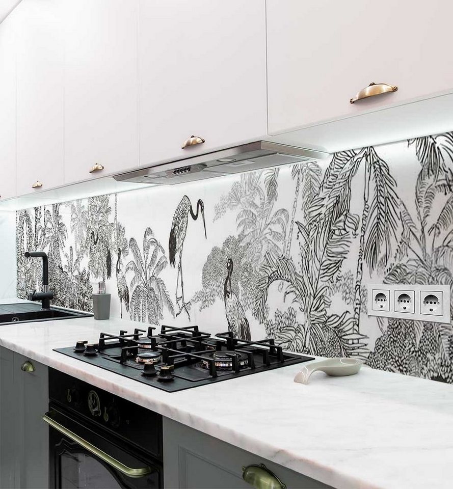 MyMaxxi Dekorationsfolie Küchenrückwand Dschungel Zeichnung mit Vögel selbstklebend von MyMaxxi