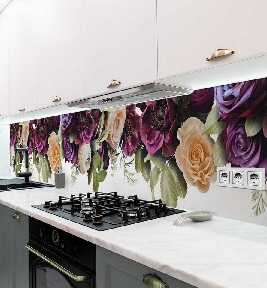 MyMaxxi Dekorationsfolie Küchenrückwand Purpur blühende Blumen selbstklebend Spritzschutz Folie von MyMaxxi