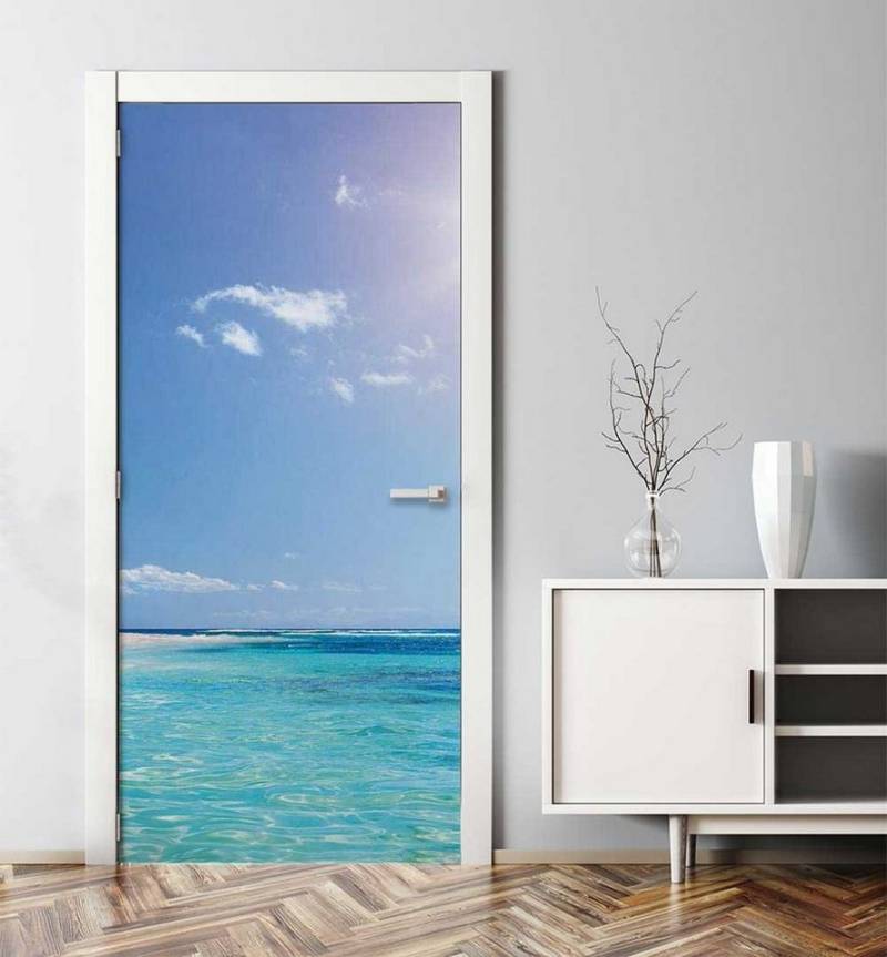 MyMaxxi Dekorationsfolie Türtapete Türposter Türfolie selbstklebend Urlaubsort Palmen Strand, (Klebefolie Tür aufgerollt), Selbstklebend, rückstandsfrei ablösbar von MyMaxxi