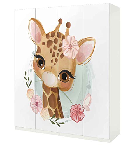 MyMaxxi | Klebefolie Möbel kompatibel mit IKEA Pax Schrank 4 Türen | Motiv Kinder Giraffe Tiere | Möbelfolie selbstklebend | Dekofolie Tattoo Aufkleber Folie für Schlafzimmer und Kinderzimmer von MyMaxxi