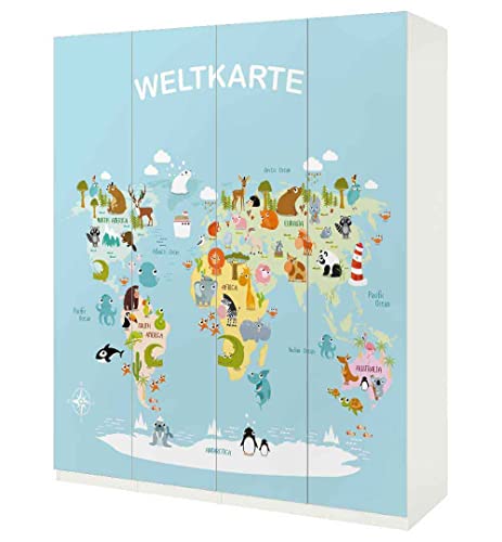 MyMaxxi | Klebefolie Möbel kompatibel mit IKEA Pax Schrank 4 Türen | Motiv Kinder Weltkarte | Möbelfolie selbstklebend | Dekofolie Tattoo Aufkleber Folie für Schlafzimmer und Kinderzimmer von MyMaxxi