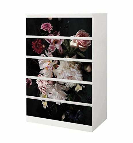 MyMaxxi - Klebefolie Möbel passend für IKEA Malm Kommode - Motiv Blumenstrauß - Möbelfolie selbstklebend - Dekofolie Tattoo Aufkleber Folie für Wohnzimmer, malm_Groesse:6 Schubladen hoch von MyMaxxi