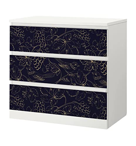 MyMaxxi - Klebefolie Möbel passend für IKEA Malm Kommode - Motiv Goldbirds Vögel Flügel - Möbelfolie selbstklebend - Dekofolie Tattoo Aufkleber Folie für Wohnzimmer, malm_Groesse:3 Schubladen von MyMaxxi