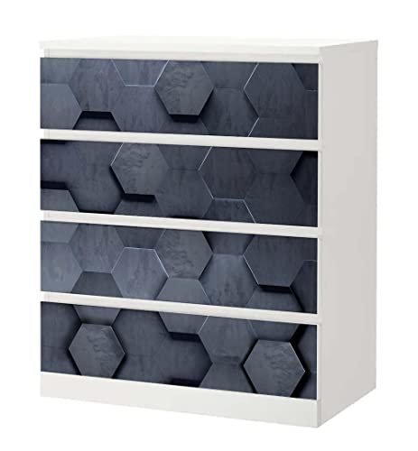 MyMaxxi - Klebefolie Möbel passend für IKEA Malm Kommode - Motiv Hexagon Muster schwarz - Möbelfolie selbstklebend - Dekofolie Tattoo Aufkleber Folie für Wohnzimmer, malm_Groesse:4 Schubladen von MyMaxxi