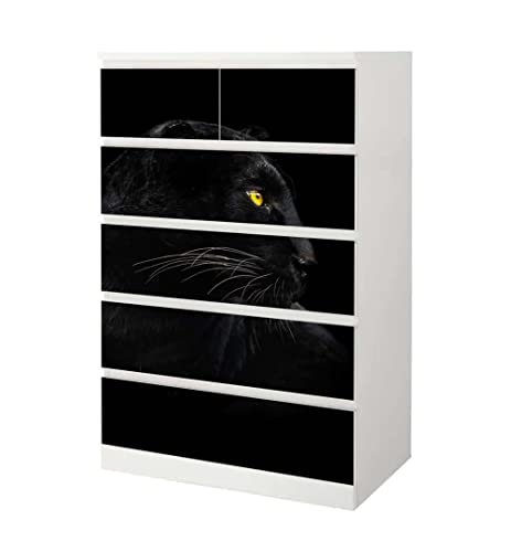 MyMaxxi - Klebefolie Möbel passend für IKEA Malm Kommode - Motiv Panther Black Cat - Möbelfolie selbstklebend - Dekofolie Tattoo Aufkleber Folie für Wohnzimmer, malm_Groesse:6 Schubladen hoch von MyMaxxi