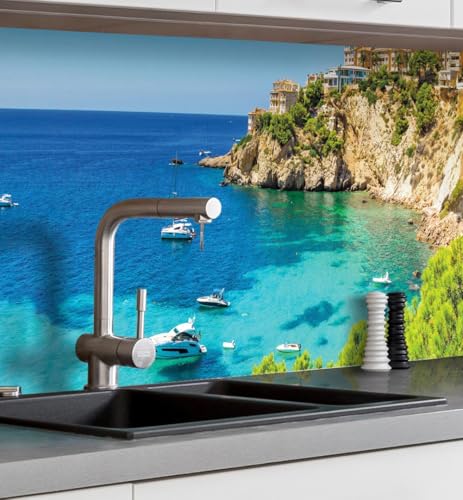 MyMaxxi Küchenrückwand Folie selbstklebend matt Versteift - einfache Montage ohne Bohren - Motiv Landschaft 05-60cm hoch - Spritzschutz Küche Klebefolie - Meer Klippe Bucht 80 x 60cm von MyMaxxi