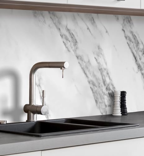 MyMaxxi Küchenrückwand Folie selbstklebend matt - einfache Montage ohne Bohren - Motiv Marmor weiß 60cm hoch - Spritzschutz Küche Klebefolie - Mauer Steine 400 x 60cm von MyMaxxi