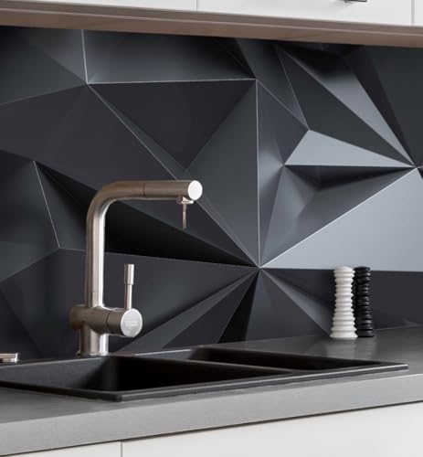MyMaxxi Küchenrückwand Folie selbstklebend matt Versteift - einfache Montage ohne Bohren - Motiv Polygone schwarz 60cm hoch - Spritzschutz Küche Klebefolie - Elegant Kunstwerk 120 x 60cm von MyMaxxi