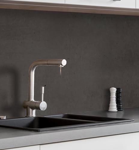 MyMaxxi Küchenrückwand Folie selbstklebend matt Versteift - einfache Montage ohne Bohren - Motiv Steinwand schwarz 60cm hoch - Spritzschutz Küche Klebefolie - Steine Mauer 340 x 60cm von MyMaxxi
