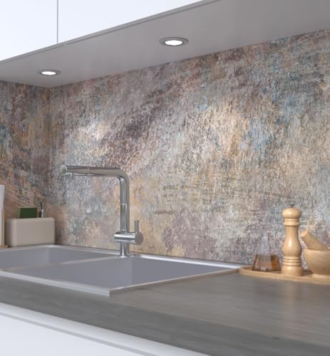 MyMaxxi Küchenrückwand Folie selbstklebend matt - einfache Montage ohne Bohren 0,4mm stark Versteift - Motiv Beton grau 60cm hoch - Spritzschutz Küche Klebefolie - Mauer Marmor Zement 180 x 60cm von MyMaxxi