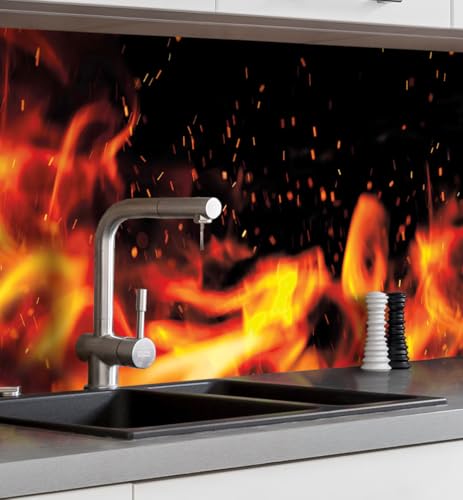 MyMaxxi Küchenrückwand Folie selbstklebend matt - einfache Montage ohne Bohren 0,4mm stark Versteift - Motiv Feuer Flamme 60cm hoch - Spritzschutz Küche Klebefolie - Feuer Flamme 220 x 60cm von MyMaxxi