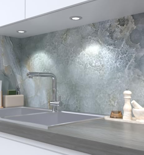 MyMaxxi Küchenrückwand Folie selbstklebend matt - einfache Montage ohne Bohren 0,4mm stark Versteift - Motiv Marmor Steinplatten grau 60cm hoch - Spritzschutz Küche Klebefolie - Wand 400 x 60cm von MyMaxxi
