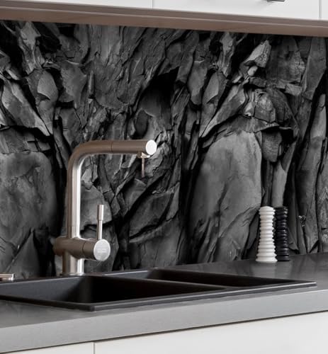 MyMaxxi Küchenrückwand Folie selbstklebend matt - einfache Montage ohne Bohren 0,4mm stark Versteift - Motiv Stein 05-60cm hoch - Spritzschutz Küche Klebefolie - Struktur Felsen 400 x 60cm von MyMaxxi