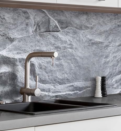 MyMaxxi Küchenrückwand Folie selbstklebend matt - einfache Montage ohne Bohren 0,4mm stark Versteift - Motiv Steinwand grau 60cm hoch - Spritzschutz Küche Klebefolie - Steine Mauer 120 x 60cm von MyMaxxi
