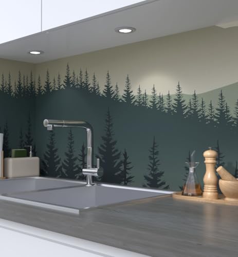 MyMaxxi Küchenrückwand Folie selbstklebend matt - einfache Montage ohne Bohren 0,4mm stark Versteift - Motiv Waldlichtung Berge 60cm hoch - Spritzschutz Küche Klebefolie ? Landschaft 80 x 60cm von MyMaxxi