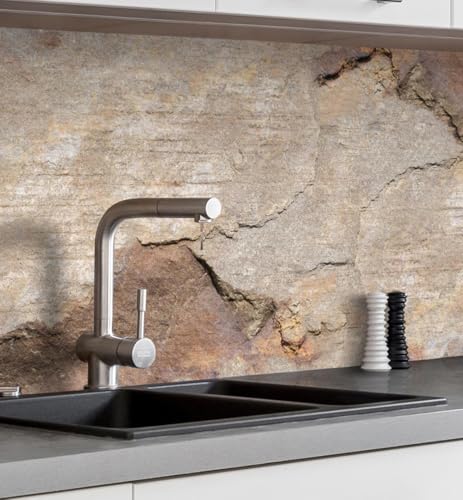 MyMaxxi Küchenrückwand Folie selbstklebend matt - einfache Montage ohne Bohren 0,4mm stark Versteift - Motiv Mauer 03-60cm hoch - Spritzschutz Küche Klebefolie - Fels Struktur 220 x 60cm von MyMaxxi