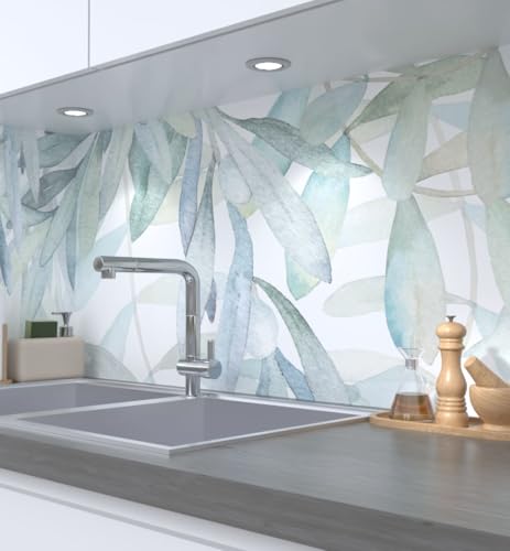 MyMaxxi Küchenrückwand Folie selbstklebend matt - einfache Montage ohne Bohren 0,4mm stark Versteift - Motiv Hängende Ranken grün 60cm hoch - Spritzschutz Küche Klebefolie - Blüte Äste 180 x 60cm von MyMaxxi