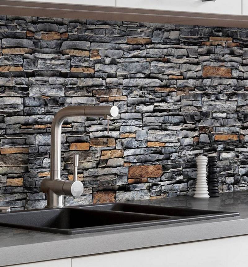 MyMaxxi Küchenrückwand Küchenrückwand selbstklebend Mauer Schiefer Stein Spritzschutz Folie, (Klebefolie Küchenrückwand aufgerollt B 80 cm x H 60 cm), Grey Stone B 80 cm x H 60 cm von MyMaxxi