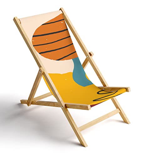 MyMaxxi Liegestuhl Holz Bedruckt Gartenstuhl - Bunte Formen - Terrasse Balkon Sonnenliege - klappbar Strandstuhl Garten - Relax Gartenliege - verstellbar von MyMaxxi
