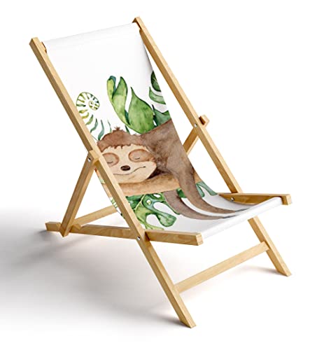 MyMaxxi Liegestuhl Holz Bedruckt Gartenstuhl - Müdes Faultier - Terrasse Balkon Sonnenliege - klappbar Strandstuhl Garten - Relax Gartenliege - verstellbar von MyMaxxi