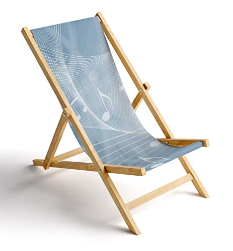 MyMaxxi Liegestuhl Holz Bedruckt Gartenstuhl - Noten blau - Terrasse Balkon Sonnenliege - klappbar Strandstuhl Garten - Relax Gartenliege - verstellbar von MyMaxxi