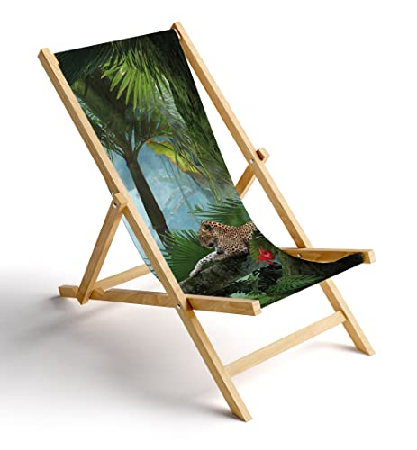 MyMaxxi Liegestuhl Holz Bedruckt Gartenstuhl - Tiere im Dschungel - Terrasse Balkon Sonnenliege - klappbar Strandstuhl Garten - Relax Gartenliege - verstellbar von MyMaxxi