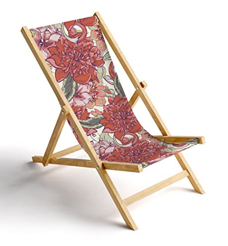 MyMaxxi Liegestuhl Holz Bedruckt Gartenstuhl - Vintage rotes Blumenbeet - Terrasse Balkon Sonnenliege - klappbar Strandstuhl Garten - Relax Gartenliege - verstellbar von MyMaxxi