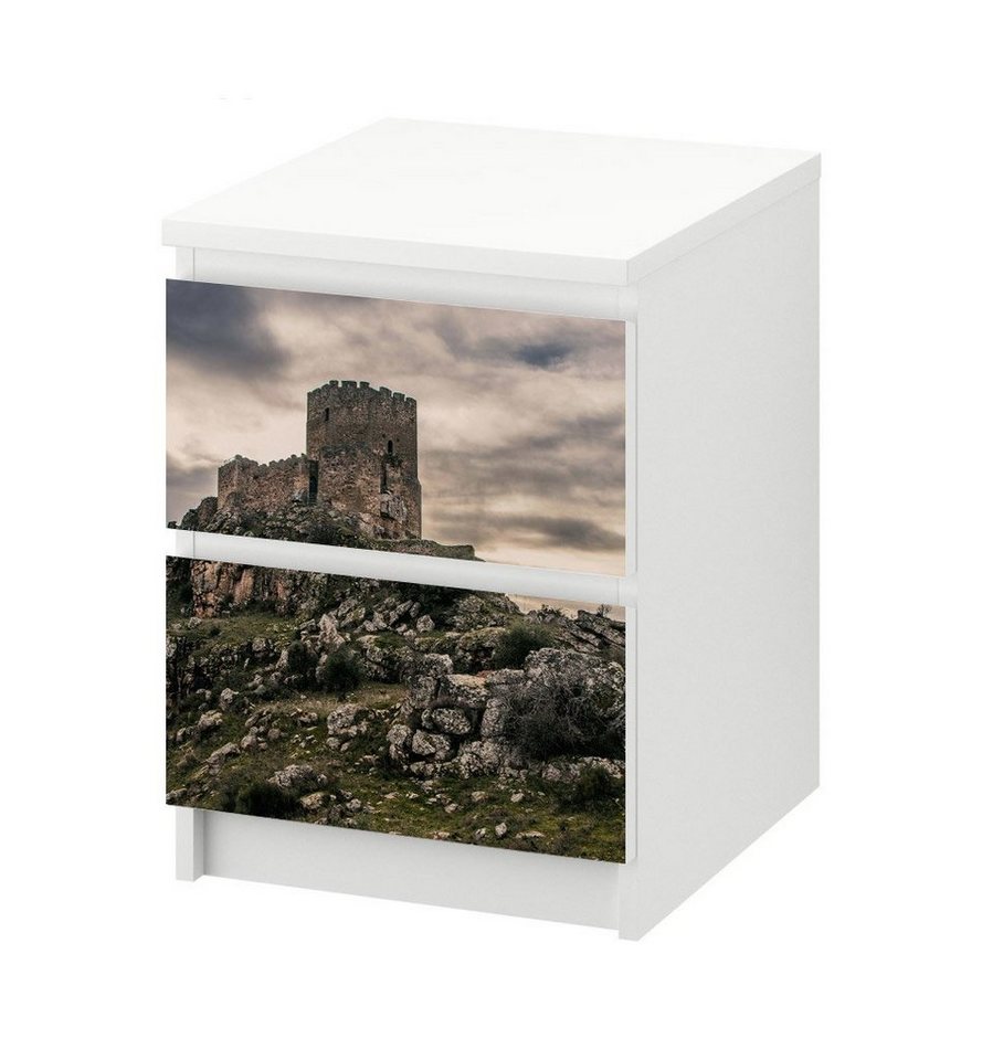 MyMaxxi Möbelfolie Kommodenaufkleber Malm Alte Burg auf Bergspitze Klebefolie Möbelfolie, (Altes Schloss farbenfroh, 1St.}, Ein Aufkleber je Schublade), Selbstklebend von MyMaxxi