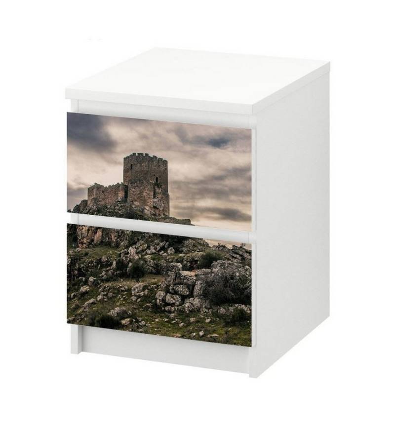 MyMaxxi Möbelfolie Kommodenaufkleber Malm Alte Burg auf Bergspitze Klebefolie Möbelfolie, (Altes Schloss farbenfroh, 1St.}, Ein Aufkleber je Schublade), Selbstklebend von MyMaxxi