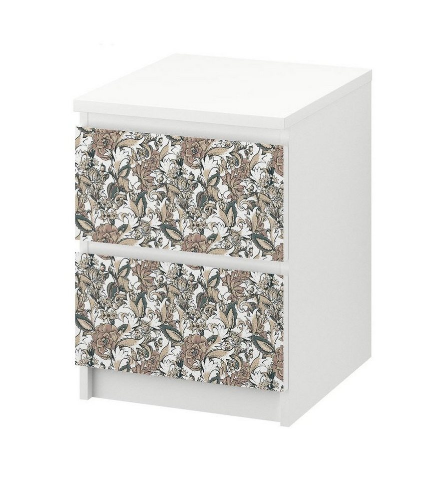 MyMaxxi Möbelfolie Kommodenaufkleber Malm Vintage Blumen mit Blatt Klebefolie Möbelfolie, (Vintage Tapete Blume, }, Ein Aufkleber je Schublade), Selbstklebend von MyMaxxi