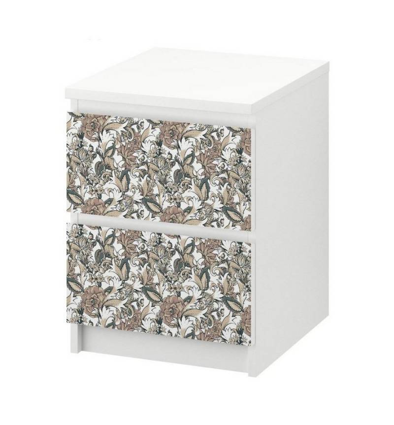 MyMaxxi Möbelfolie Kommodenaufkleber Malm Vintage Blumen mit Blatt Klebefolie Möbelfolie, (Vintage Tapete Blume, }, Ein Aufkleber je Schublade), Selbstklebend von MyMaxxi