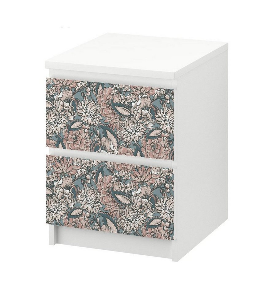 MyMaxxi Möbelfolie Kommodenaufkleber Malm Vintage große Blüten Klebefolie Möbelfolie, (Vintage Tapete Blüte, }, Ein Aufkleber je Schublade), Selbstklebend von MyMaxxi