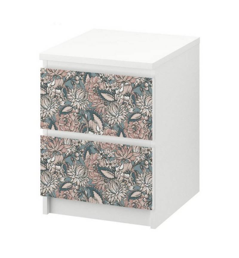 MyMaxxi Möbelfolie Kommodenaufkleber Malm Vintage große Blüten Klebefolie Möbelfolie, (Vintage Tapete Blüte, }, Ein Aufkleber je Schublade), Selbstklebend von MyMaxxi