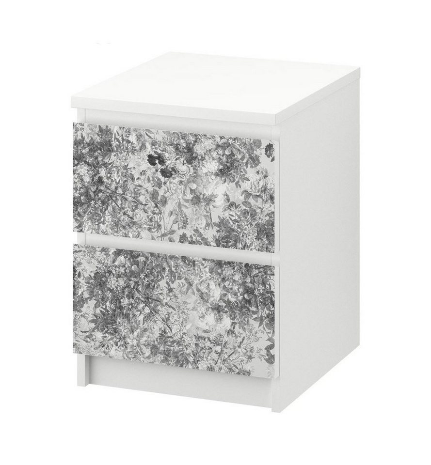 MyMaxxi Möbelfolie Kommodenaufkleber Malm Vintage weißes Blumenbeet Klebefolie Möbelfolie, (Vintage Tapete Blumenbeet, }, Ein Aufkleber je Schublade), Selbstklebend von MyMaxxi